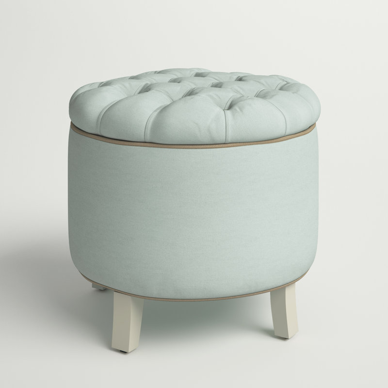 Alethea Velvet Tufted Round Solid Colour Ottoman with Storage, Blue Linen