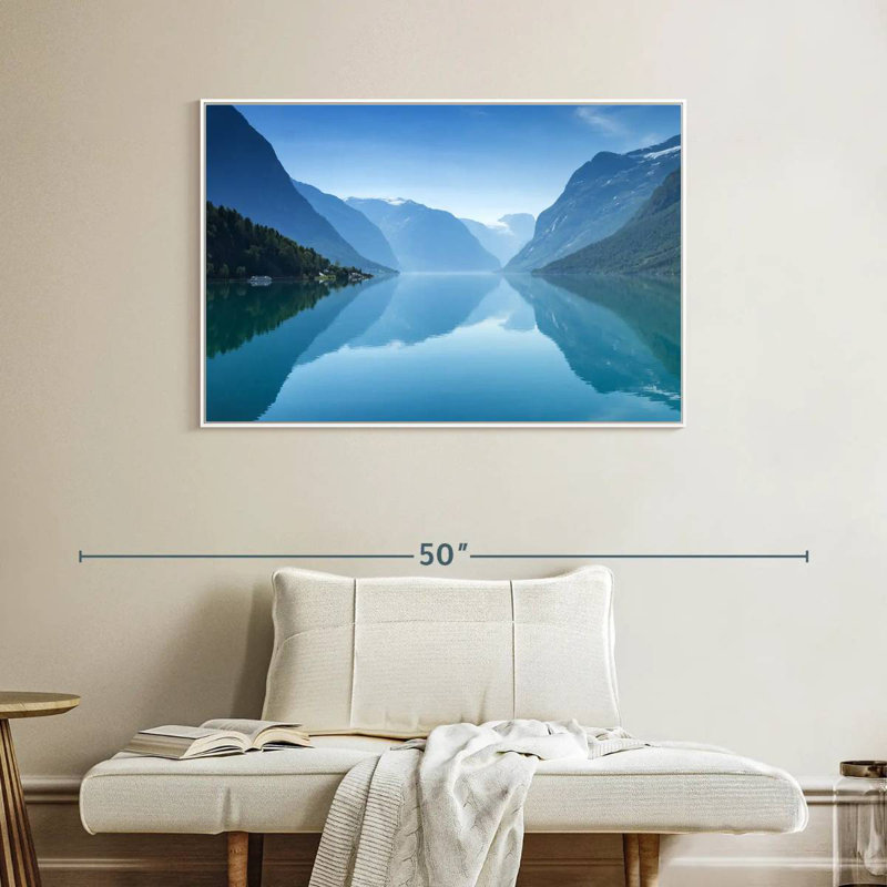 Vue du lac Lovatnet, Cadre flottant blanc, 40 po x 27 po