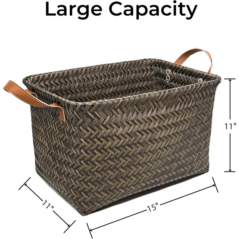 Large Woven Storage Baskets With Handles - 4 Pack Decorative Rectangular Organizer Bins For Shelves, Closet, Laundry And Home Organization