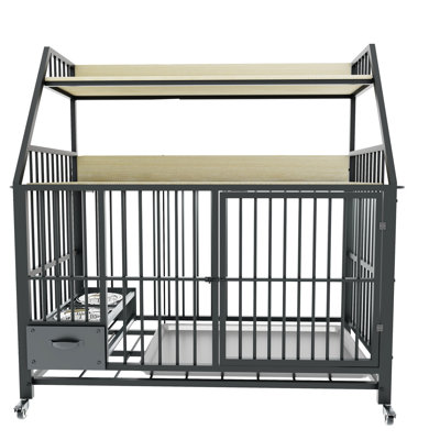 Grande cage en fer pour animaux de compagnie - avec lavabo à tiroirs et pratique, beige / noir, 35,76 po P, 23 po, H 48,19 po avec tiroirs, pratique, beige noir,