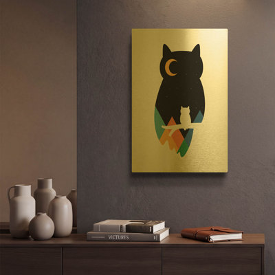 « Œil sur le hibou » par Andy Westface, tableau mural en métal doré, 30,5 x 40,5 cm
