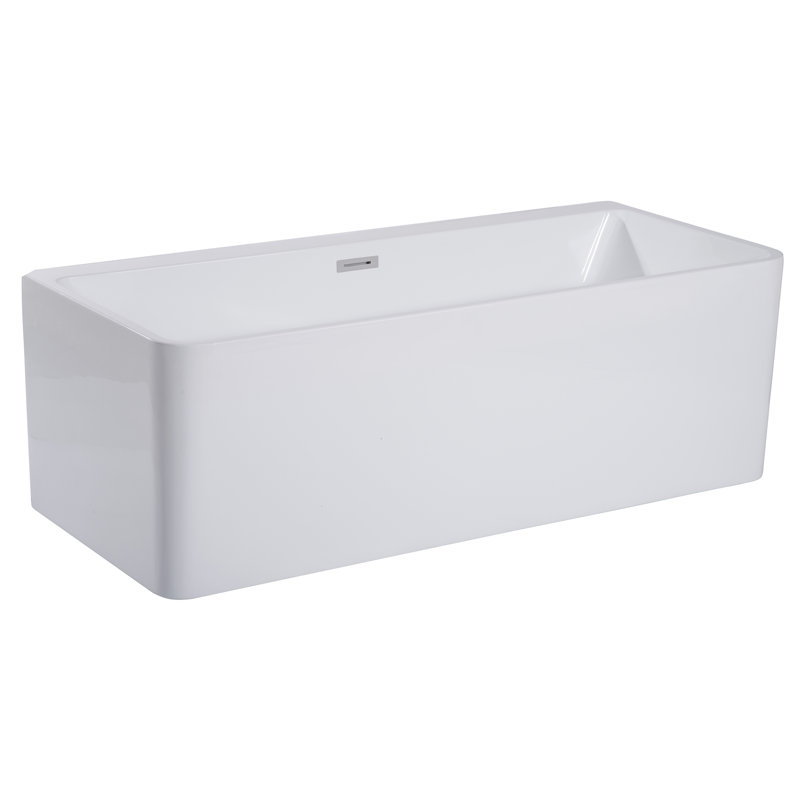59'' White Freestanding Rectangular Acrylic Soaking Bathtub