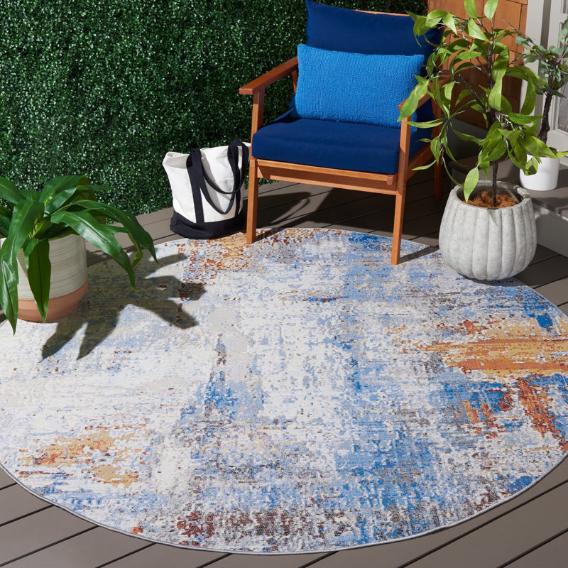 Wakeeny 500 Performance Abstract Indoor/Outdoor Area Rug, Round 6'6"