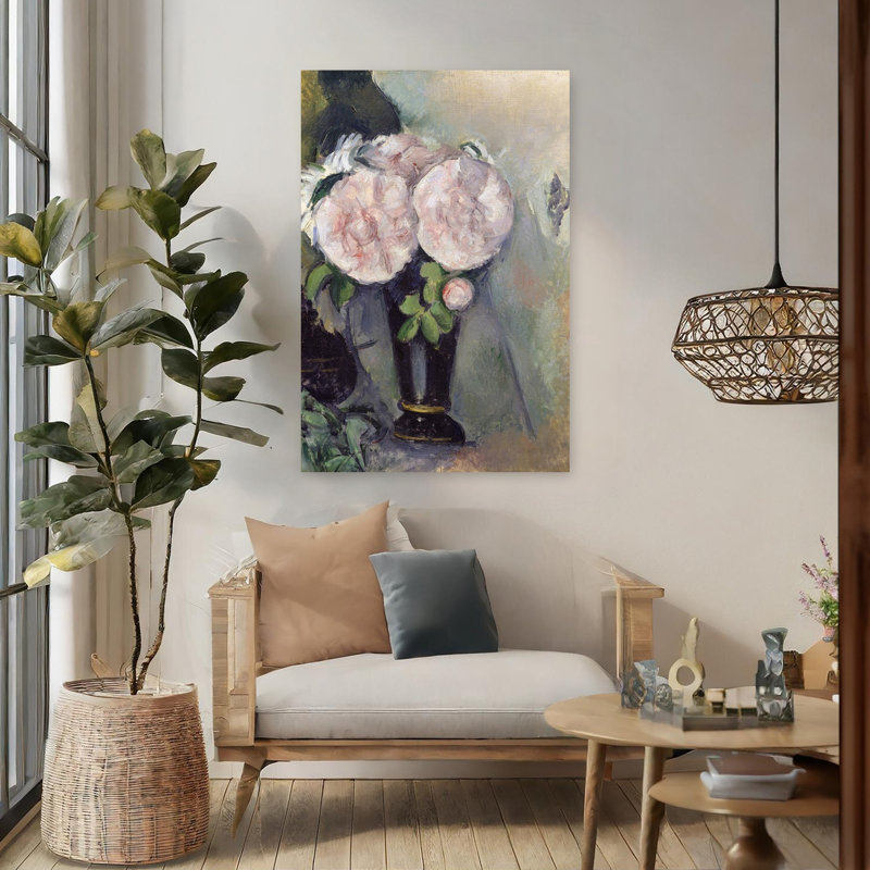 Fleurs dans un vase bleu, vers 1886. Estampe d'art mural abstraite et contemporaine., H 48 po x l 32 po