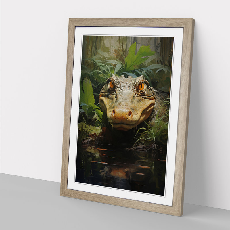 Alligator Contemporary - Framed Print, 64cm H x 46cm W x 2cm D, Oak