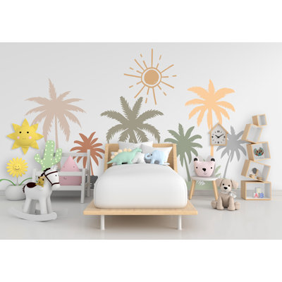 Autocollants muraux de palmier Boho, autocollants muraux de palmier, art mural palmiers, murale Boho Beach, décor de chambre de bébé chambre de bébé tropicale 331LU