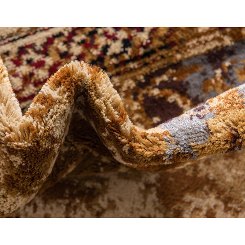 Tapis beige tissé à la machine Adetomiwa, Rond 4 pi 1 po