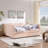 Queen Size Daybed with Two Storage Drawers, Cozy Gingham Sofa Bed with USB Port and Wave Shaped Linen Fabric, Pink-168768071-168768067
