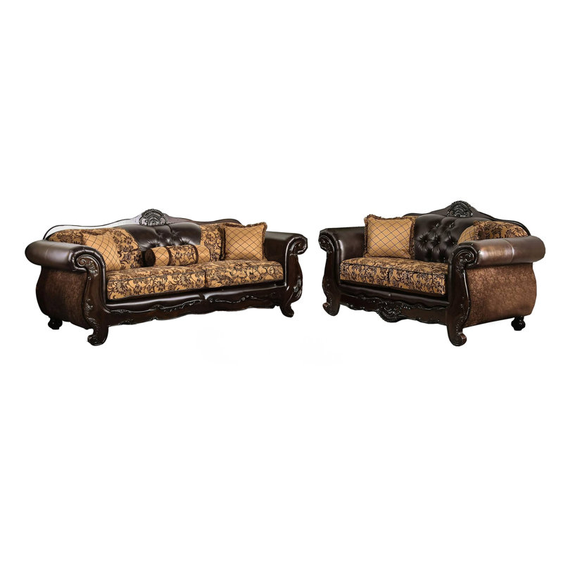 Ensemble de causeuse pour canapé 2 pièces Quo, brun clair, chenille brun foncé, 4 coussins décoratifs