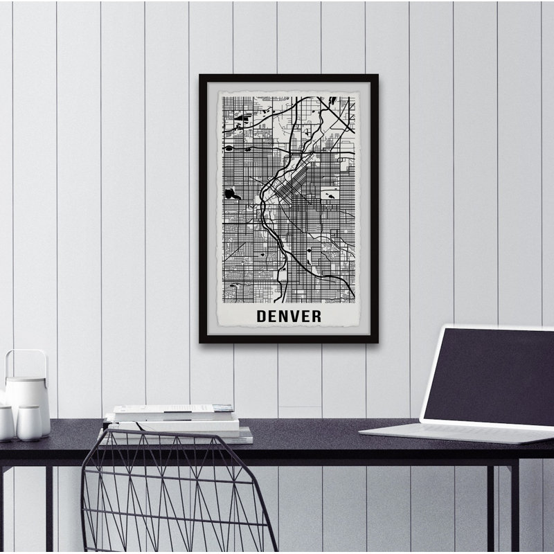 Denver Street Route - Reproduction d'art textuel sur papier encadré, H 24 po x l 16 po x P 1,5 po
