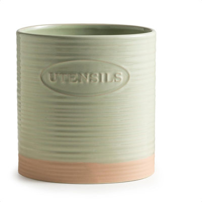 Support à ustensiles de cuisine, support à ustensiles de cuisine en céramique, convient pour un grand comptoir de cuisine de 6,7 pouces, boîte de rangement d'ustensiles de ferme, ouverture ovale, vert