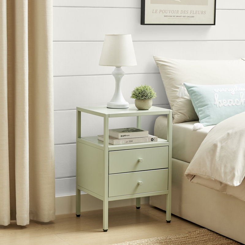 40cm W Metal Bedside Table, Green
