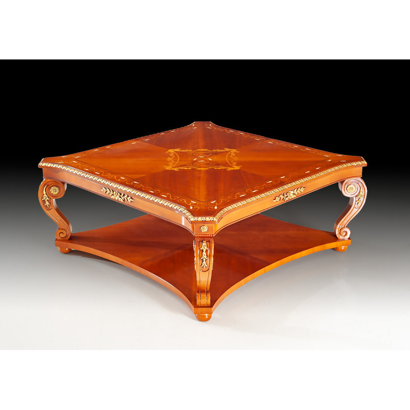 Table basse carrée fabriquée à la main en myrte italien avec détails en feuille d'or