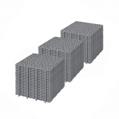 12 X 12" Interlocking Deck Tiles Plastic Waterproof Outdoor All Weather Anti-Slip Bathroom Shower Balcony Porch Strong Weight Capacity Upto 440 LBS, Pebble Stone Pattern Pack Of 60