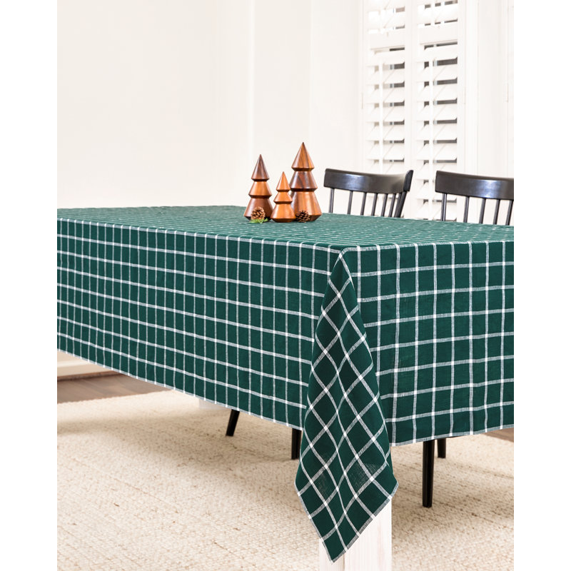 Windowpane - 100% Pure Linen Tablecloth, 90" x 60", Dark Green