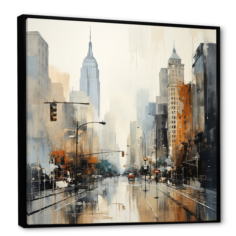 «Beige gratte-ciel», reproduction d'art, Cadre flottant noir, H 36 po x l 36 po x P 1,5 po