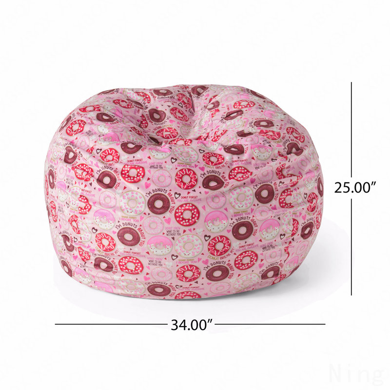 3 Foot Rounded Bean Bag, Pink Donut Print, Pink Fabric