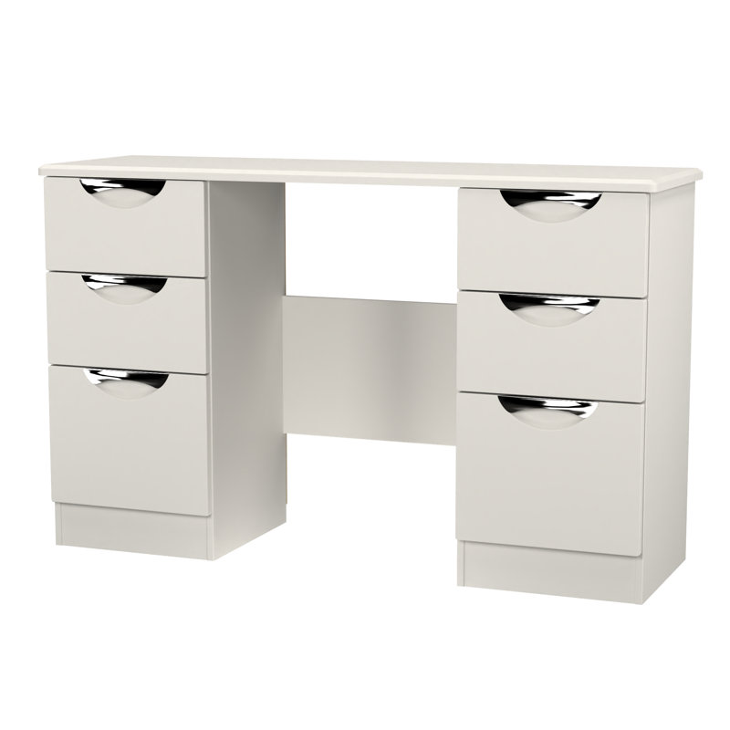 Bhodhini 6 Drawer Kneehole Desk (Ready Assembled), Grey Matt/Grey