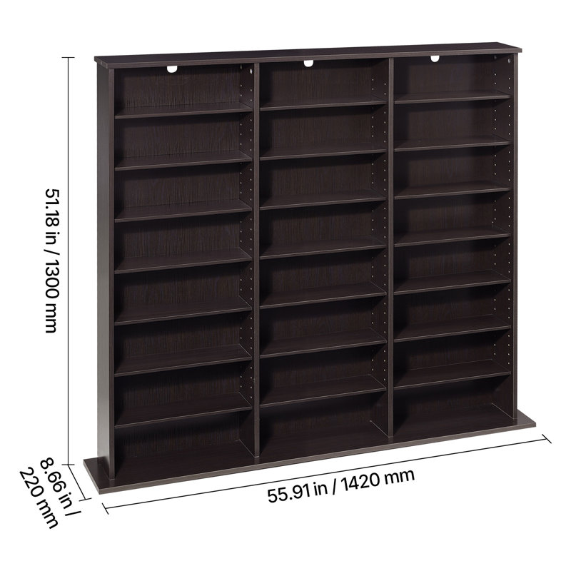Media Storage Cabinet, 8-Tier DVD Shelf Organizer, 55.91 x 8.66 x 51.18 in Multimedia Storage Organizer for CDs, DVDs, Books & Games, CD Shelf for Living Room, Home Office, Recording Room, Brown