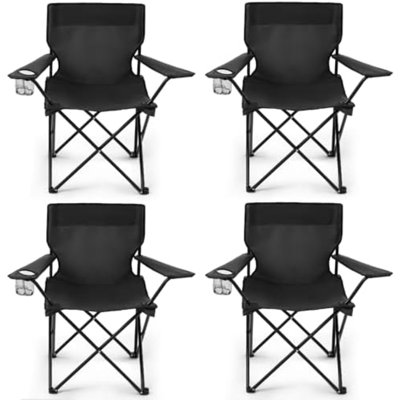 Lot de 4 chaises de camping pliantes pour adultes, chaises de jardin portables et pliables avec sac de transport et porte-gobelet, design compact idéal pour le camping, la plage, les pique-niques et la pêche, supporte jusqu'à 136 kg (noir)