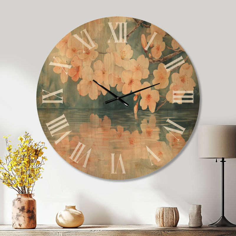 Très grande horloge murale en bois botanique, Oversized