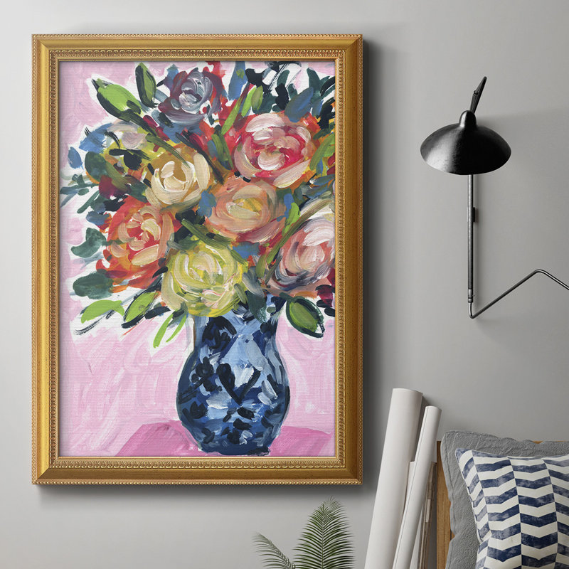 Bouquet dans un vase IV, toile encadrée de qualité supérieure - prête à être accrochée, H 20 po x l 16 po x P 1 po