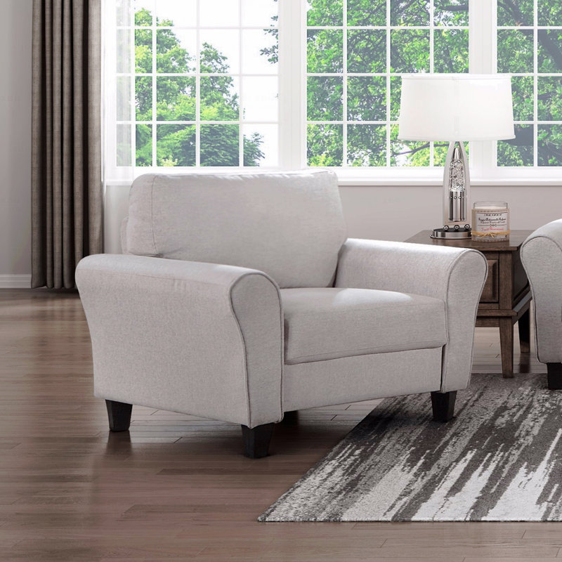 Modern Style Transitional Sand Hued Textured Fabric Upholstered Chair Attached Cushion Living Room Furniture, Sand