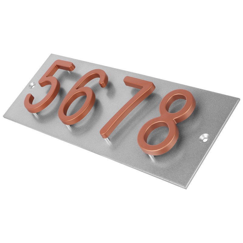 Plaque d'adresse horizontale flottante en aluminium Royal Shade - 4 chiffres personnalisés, Cuivre, Oui, Argent argent
