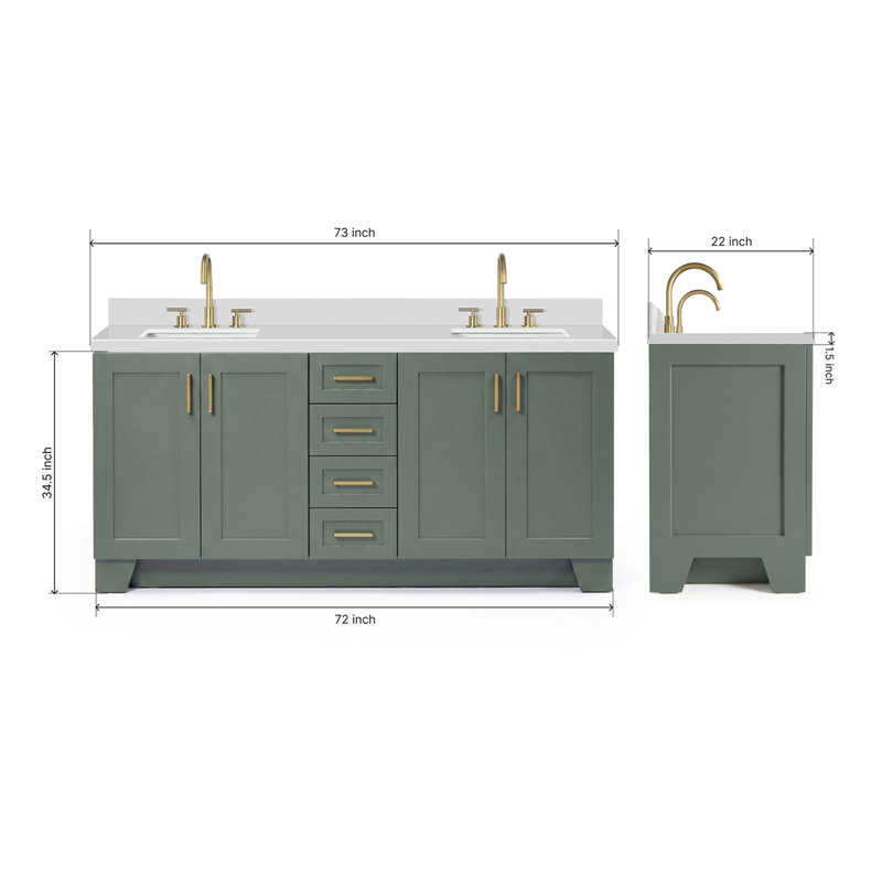 73 IN.  Single Bathroom Vanity, Rectangular,  White Quartz, Vintage Green