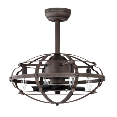 Ventilateur de plafond en cage 20,63 pouces avec lumières, ventilateur de plafond fermé moderne avec télécommande, moteur à courant alternatif, 3 vitesses, calendrier pour la maison de campagne, chambre à coucher salon - non inclus Ampoules - couleur rouge rouille