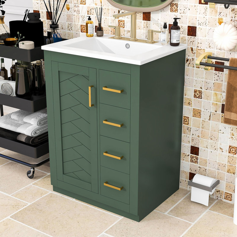 Meuble-lavabo élégant avec lavabo durable, grand espace de rangement, Green