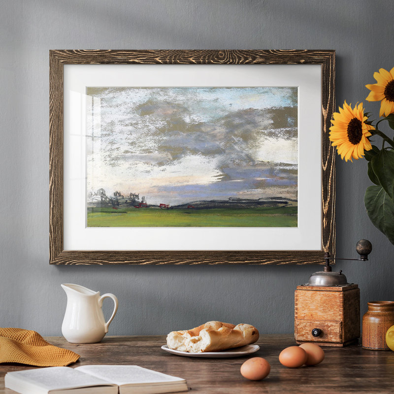 Landscape 01, reproduction d'art encadrée, Noyer