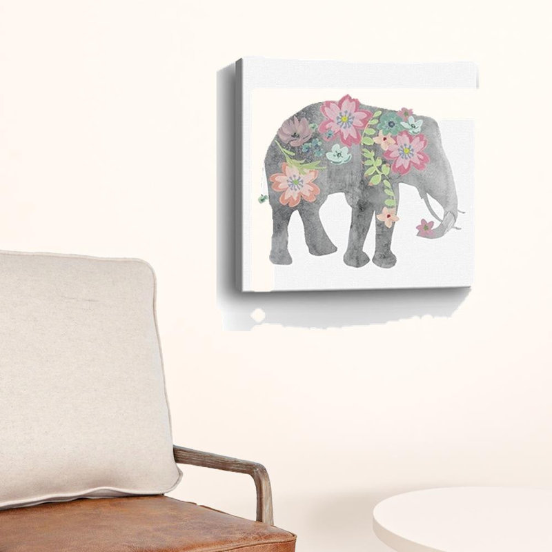 Éléphant floral, impression murale sans cadre