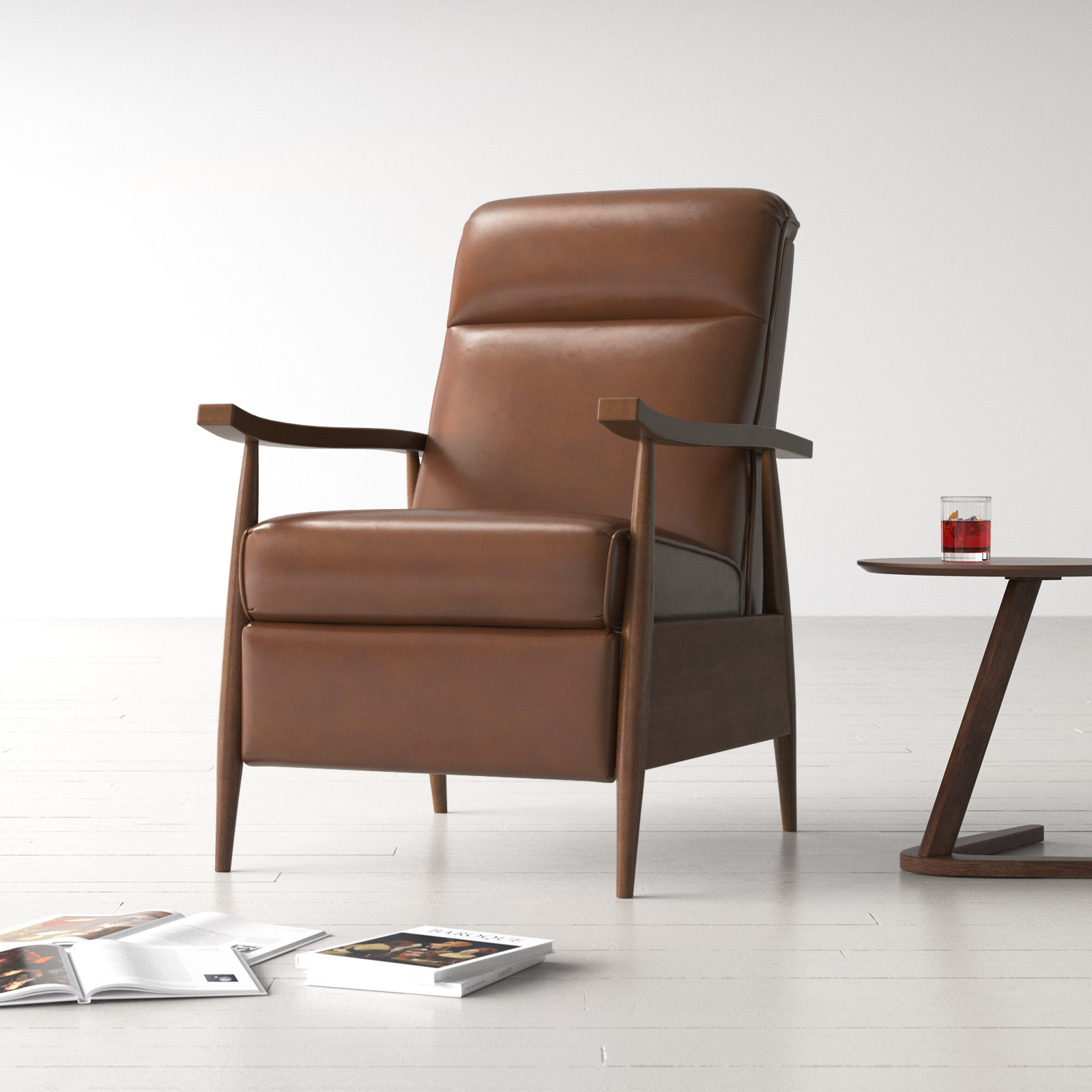 27" Genuine Leather Manual Recliner, Brown Genuine Leather