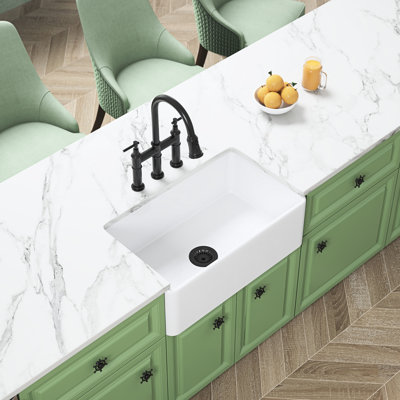 Deep Apron White Ceramic Sink - Undermount, , 24"X18"X10", Stain & Scratch Long-Lasting Glaze, 18"X10"X24