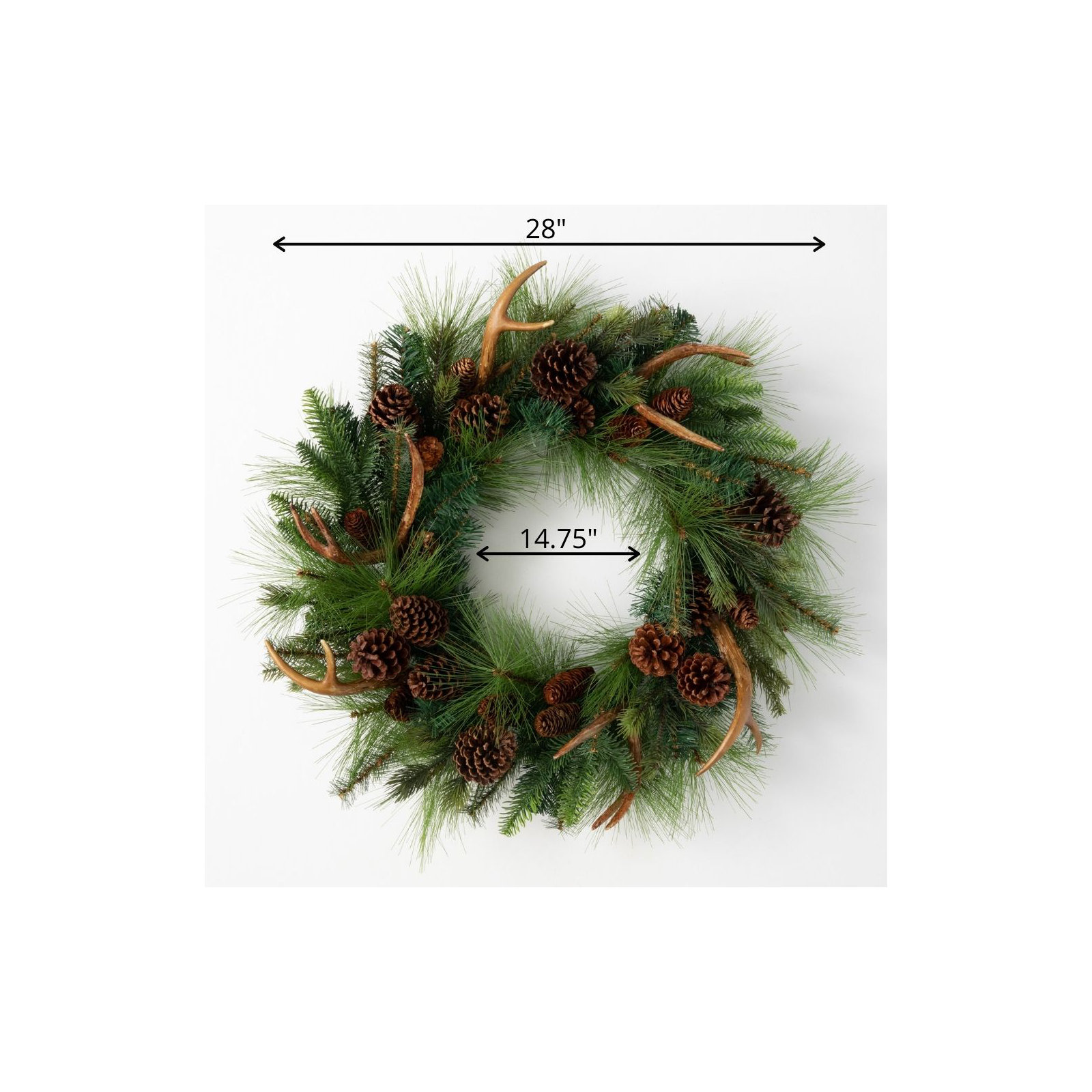 Eirika Artificial Pine and Antler Wreath, 28" H x 28" W x 9" D