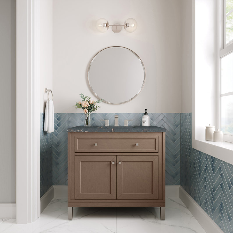 Chicago 36' W Single Vanity, Glossy White, Parisien Bleu, 8" Widespread