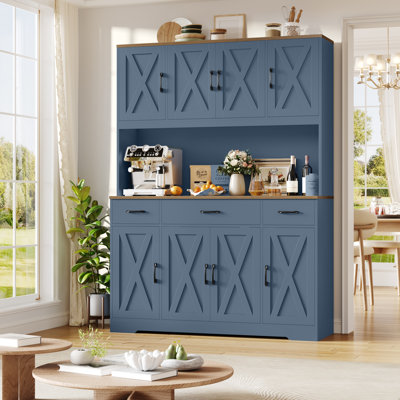 Garde-manger de cuisine de 70,9 po H avec station de charge, armoire de garde-manger de style champêtre de 55,1 po L avec tablette pour micro-ondes et étagères réglables