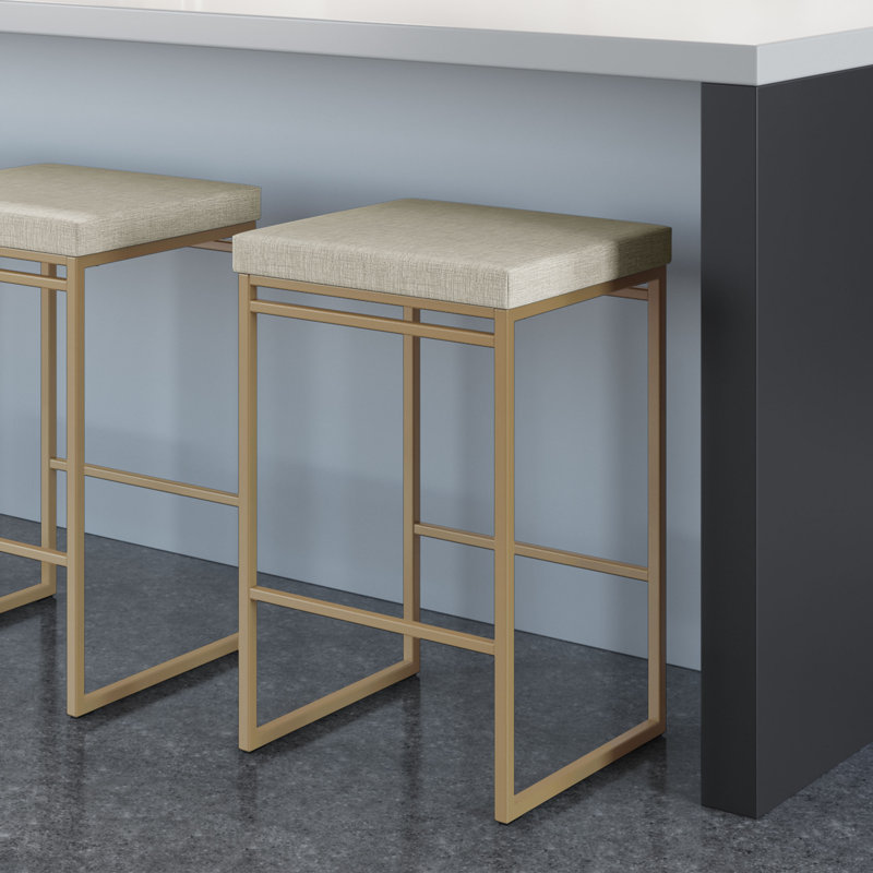 Tabouret de bar et de comptoir Humiston, Tabouret de comptoir (siège d'une hauteur de 26,7, Vinyle-Beige, Doré