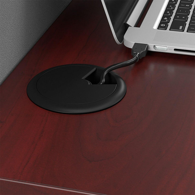 Modern Straight Workstation with Storage & Accessory Kit, Engineered Wood, Hansen Cherry
