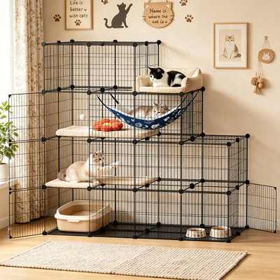 Large Cat Cages Indoor 4-Tier DIY Cat Enclosures Catio,55"x27"x 55",Cat Playpen with Hammock,Detachable Metal Wire Kennels Cats Crate,Secure Exercise Place for Guinea pig,Rabbit,Ferrets