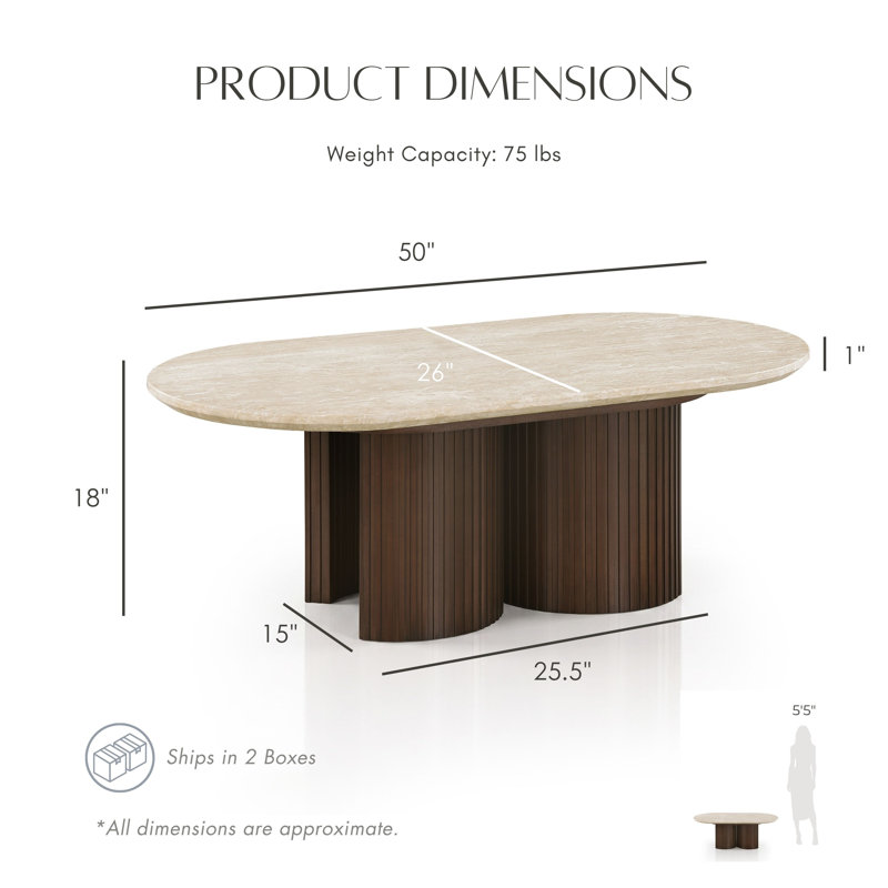 Table basse ovale en pierre véritable Luca, Beige Genuine Travertine