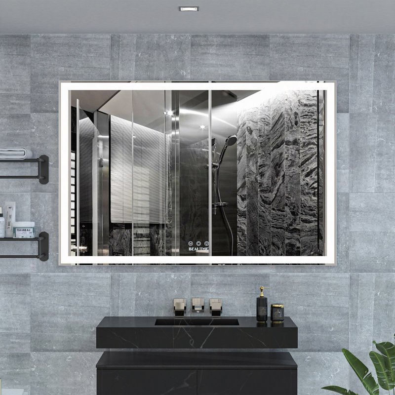 Grand miroir mural de salle de bain 60x40 "à DEL avec 3 cadres de couleurs