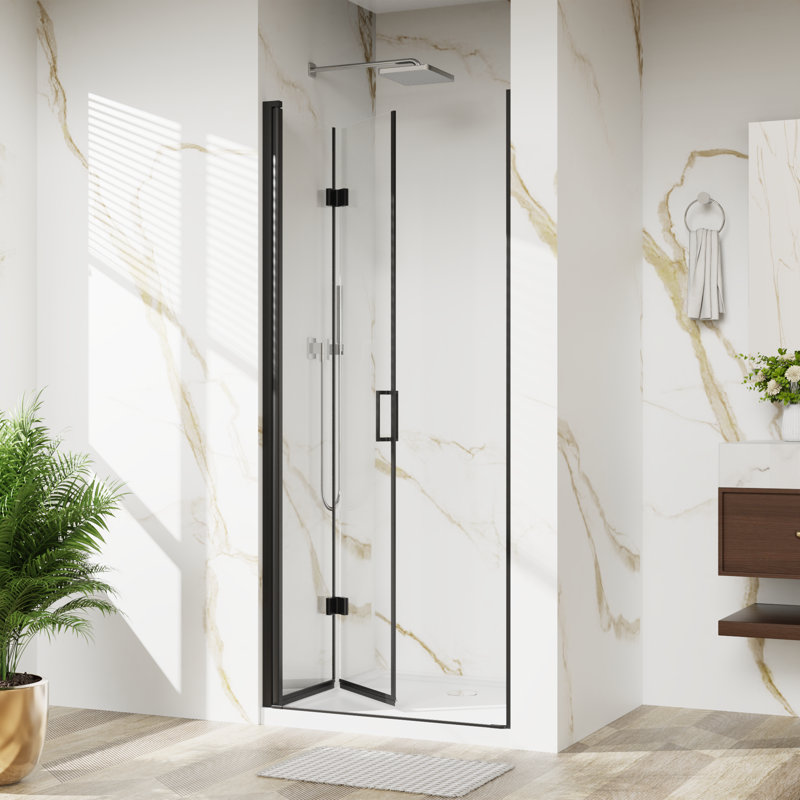 32"x 72" Pivot Bifold Frameless Glass Shower Door,1/4 inch (6mm)Tempered Clear Glass Swing Shower Panel,Reversible Installation