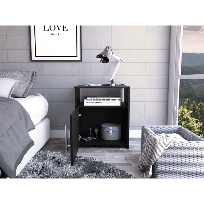 Florian 1-Shelf Nightstand, Black
