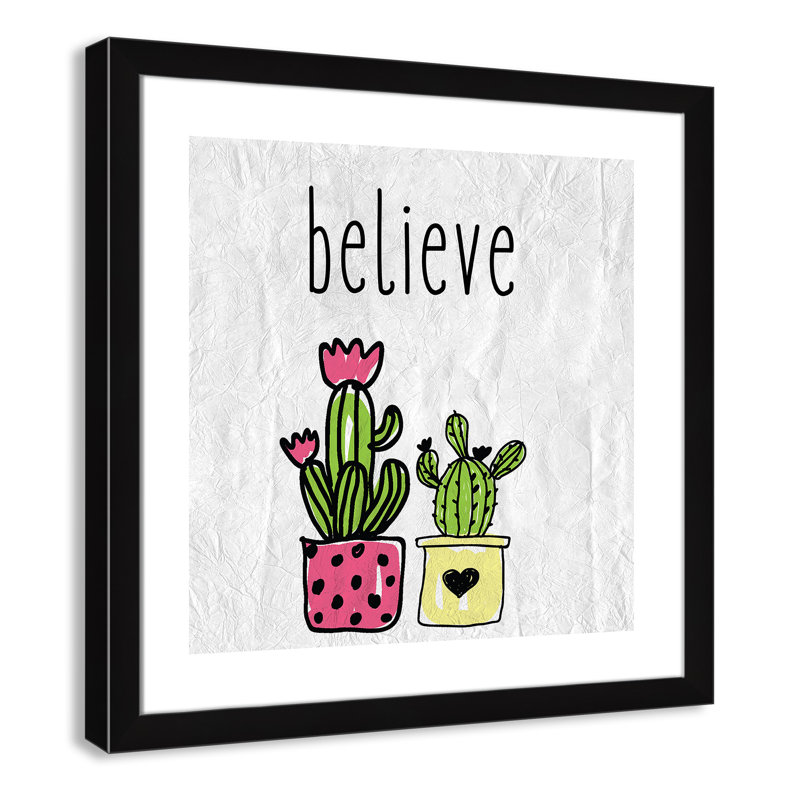 Cactus B, art encadré, H 22,5 po x l 22,5 po x P 0,6 po, Encadré plat noir