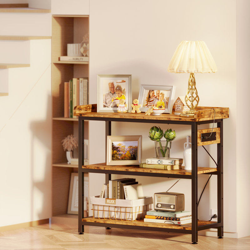 Console Table with Power Outlets, 33" H x 31.5 "W  x 13.8" D, Rustic Brown