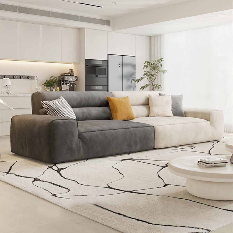 Coussin modulaire gris et blanc 100% polyester, H 29,53 po x l 110,24 po x P 39,37 po, 4
