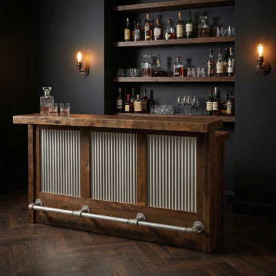 Bar en acier ondulé de 7 pieds Fireside Lodge Barnwood