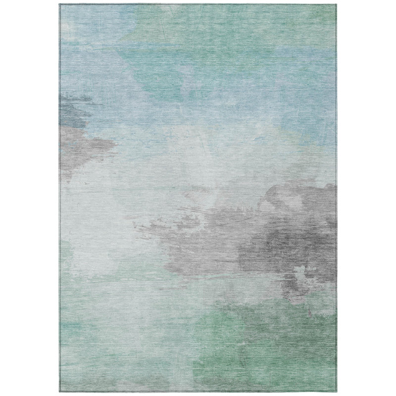 Tapis extérieur lavable abstrait bleu et vert menthe 10 pi x 14 pi